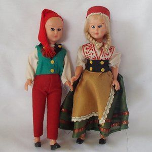 Vintage 1963 Blinking Eyes Dolls Set of 2 Knorr Soup Dolls Denmark 7.5"